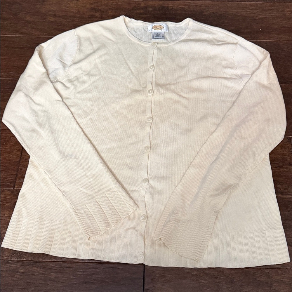 Vintage Talbots Cream Silk Blend Knit Cardigan Sweater S Button Front Crew Neck